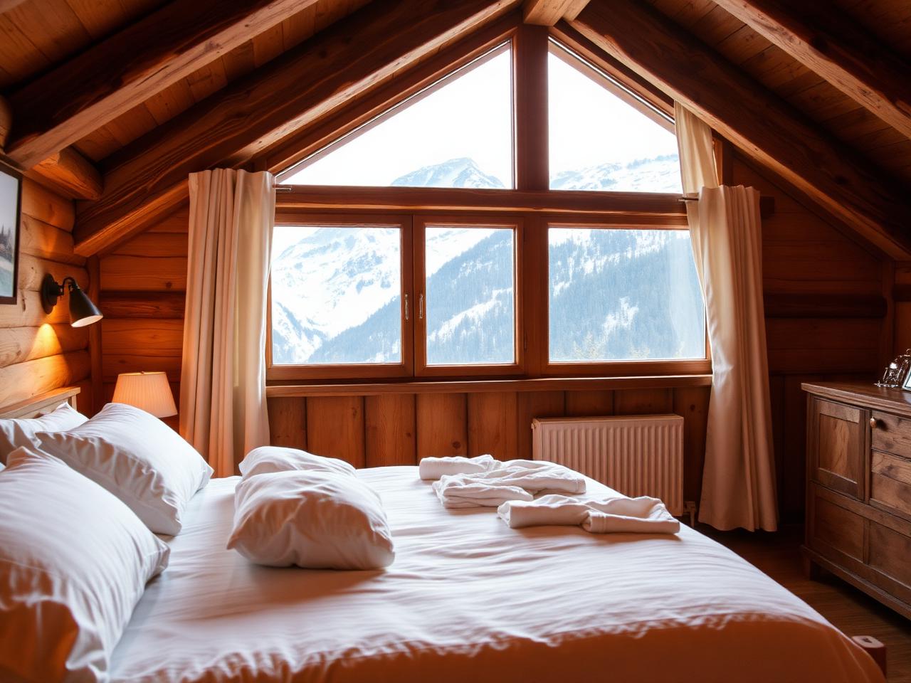 Sauberes Chalet-Apartment in Zell am See nach Turnover-Reinigung zwischen Ferienvermietungs-Gästen — gemachtes Bett und aufgefüllte Annehmlichkeiten.
